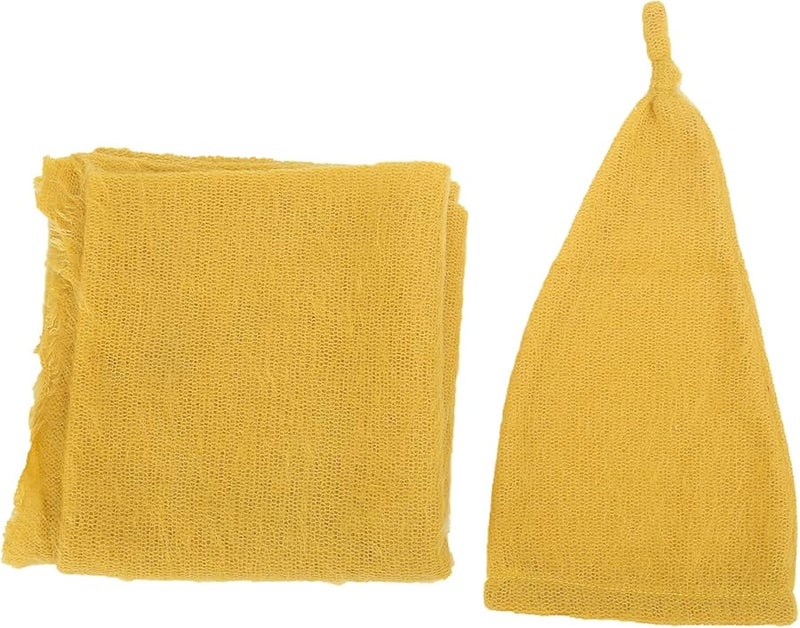 مجموعة قبعة ولفة مولود جديد من موهير محبوك 40x160 سم أدوات تصوير ناعمة للأطفال لونين - Image 1